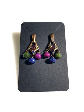 Vintage Tiered Multicolor Dangle Earrings Purple Bead Boho Bali Core Mom Gift